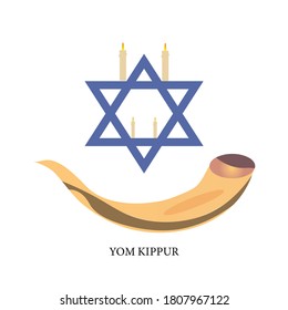 Yom Kippur with Shofar and Israel Symbol in vector illustration Background