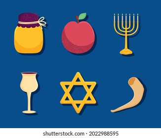 Yom kippur symbols icon set
