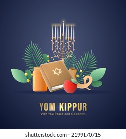 Ilustración de vectores de plantillas de Yom Kippur. Diseño decorativo judío de vacaciones adecuado para tarjetas de felicitación, afiches, pancartas, volante. Día feriado de Israel por la religión judaica, día de expiación