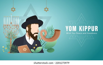 Yom Kippur Template Vector Illustration. Jewish Holiday Decorative Design Suitable for Greeting Card, Poster, Banner, Flyer. Israel Holiday for Judaism religion, day of atonement