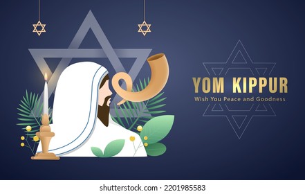 Ilustración de vectores de plantillas de Yom Kippur. Diseño decorativo judío de vacaciones adecuado para tarjetas de felicitación, afiches, pancartas, volante. Día feriado de Israel por la religión judaica, día de expiación