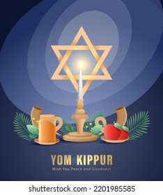 Yom Kippur Template Vector Illustration. Jewish Holiday Decorative Design Suitable for Greeting Card, Poster, Banner, Flyer. Israel Holiday for Judaism religion, day of atonement