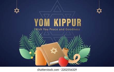 Ilustración de vectores de plantillas de Yom Kippur. Diseño decorativo judío de vacaciones adecuado para tarjetas de felicitación, afiches, pancartas, volante. Día feriado de Israel por la religión judaica, día de expiación