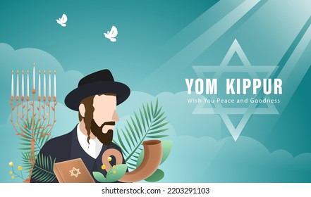 Yom Kippur Template Vector Illustration  Jewish Holiday Decorative Design Suitable for Greeting Card  Poster  Banner  Flyer  Israel Holiday for Judaism religion  day atonement