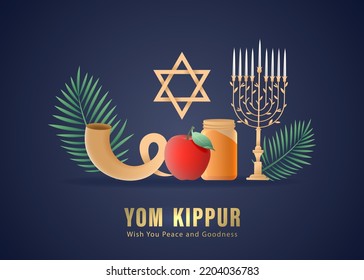 Yom Kippur Template Vector Illustration. Jewish Holiday Decorative Design Suitable for Greeting Card, Poster, Banner, Flyer. Israel Holiday for Judaism religion, day of atonement