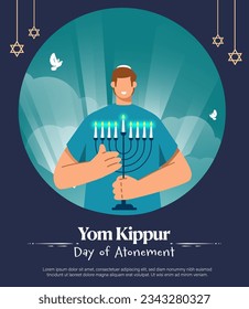 Yom Kippur Template Vector Illustration. Jewish Holiday Decorative Design Suitable for Greeting Card, Poster, Banner, Flyer. Israel Holiday for Judaism religion, day of atonement