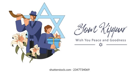 Ilustración de vectores de plantillas de Yom Kippur. Diseño decorativo judío de vacaciones adecuado para tarjetas de felicitación, afiches, pancartas, volante. Día feriado de Israel por la religión judaica, día de expiación