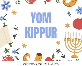 Ilustración vectorial de Plantilla de Yom Kippur. Diseño decorativo judío del Festiva conveniente para la tarjeta de felicitación, cartel, Anuncio, volante. Israel Festiva por la religión del judaísmo, día de expiación