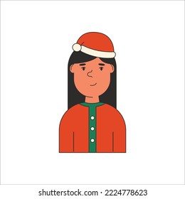 Yong girl christmas avatar. Smiling female character with
Santa Clause hat. Cheerful head portrait. Flat vector illustration isolated on white background