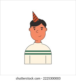Yong man  christmas avatar. Smiling male character with
cap. Happy face portrait. Flat vector illustration isolated on white background.