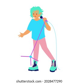 Yong man sing a song Flat vector illustration on white background