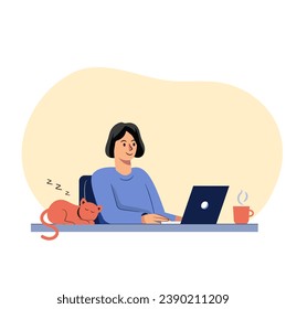 Yong modern woman, a girl character. Working, education and shopping concept. Beautiful female characters Using Laptops, sitting in cafes and going shopping.