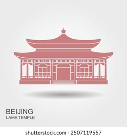 Yonghegong Lama Temple. Beijing, Flat icon with shadow. Vector Illustration