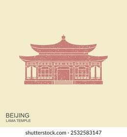 Templo Yonghegong Lama. Pequim, ícone plano em estilo retrô. Ilustração de vetor