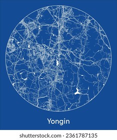 Yongin South Korea Asia City Map blue print round Circle vector illustration