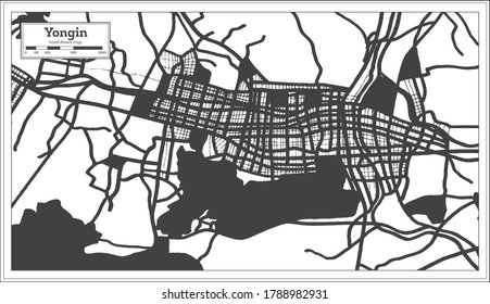 Carte de la ville de Corée du Sud en noir et blanc en style rétro. Plan. Illustration vectorielle.