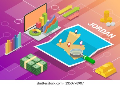 yordania jordan isometric business economy growth country with map and finance condition - vector