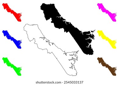 Condado de York, Commonwealth da Virgínia (Condado dos EUA, Estados Unidos da América, EUA, EUA) mapa ilustração vetorial, esboço de rabisco mapa Charles River