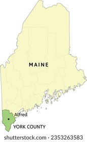 York County and town of Alfred location on Maine state map