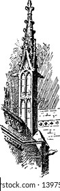 York Minster Buttress Pinnacle cathedral in York, England, architectural ornaments, supported by the buttressed walls, vintage line drawing or engraving illustration.