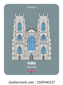 York Minster in York, UK. Architectural symbols of European cities. Colorful vector 