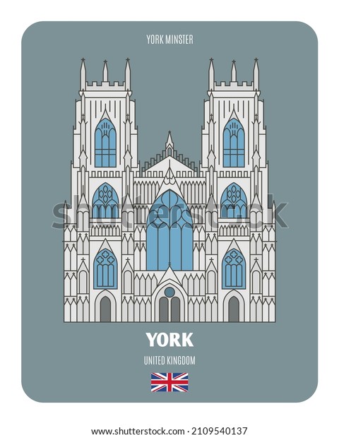 York Minster in York, UK. Architectural\
symbols of European cities. Colorful vector\
