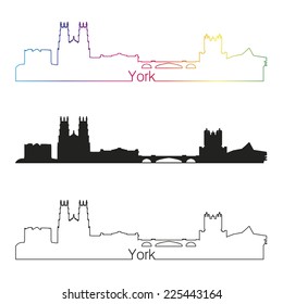 York skyline linear style with rainbow in editable vector file