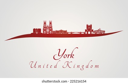 York skyline in red and gray background in editable vector file