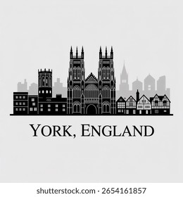York Skyline Silhouette — Historic English Heritage City Vector Illustration