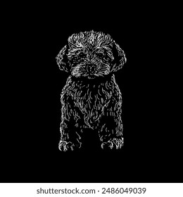 yorkiepoo hand drawing vector isolated on black background.