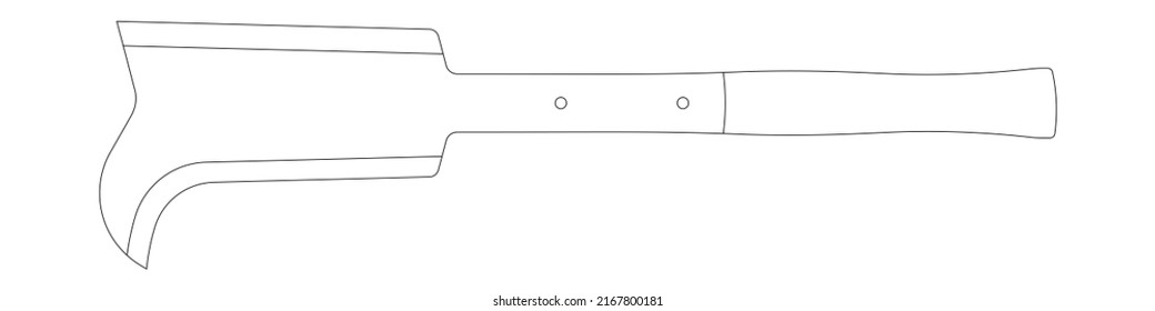 Yorkshire billhook isolated outline vector on white background. This cutting tool is used widely in agriculture and forestry for cutting woody material such as shrubs, small trees and branch.