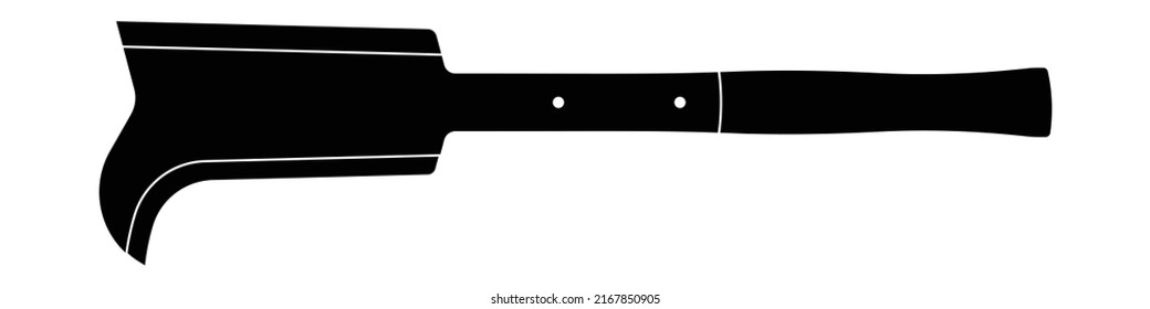 Yorkshire billhook isolated silhouette vector on white background. This cutting tool is used widely in agriculture and forestry for cutting woody material such as shrubs, small trees and branch.