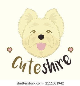 Yorkshire face vector illustration. Cute dog sticking its tongue out. yellow color. White backgroundFlat design.