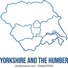 Yorkshire and the Humber region of England with administrative subdivisions. Abstract hand drawn simplified shape map. Soft blue gradient outline map to use for any purpose