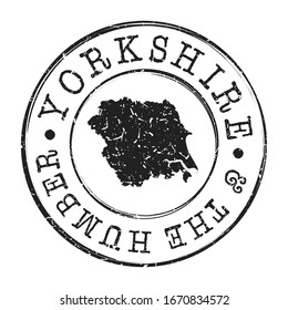 Yorkshire y Humber, UK Map Postmark. Pasaporte Postal De Silhouette. Icono del vector de redondeo de sello. Diseños de rehenes antiguos.