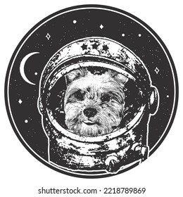 Yorkshire Terrier astrodog portrait. Cute space dog. Vector illustration.