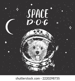 Yorkshire Terrier astrodog portrait. Cute space dog. Vector illustration.