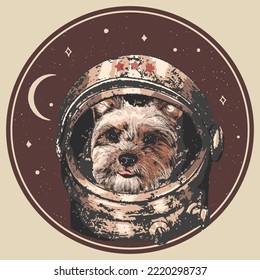 Yorkshire Terrier astrodog portrait. Cute space dog. Vector illustration.