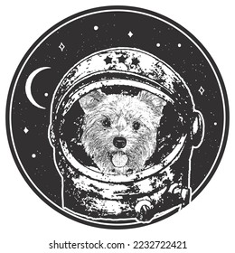 Yorkshire Terrier astrodog portrait. Cute space dog. Vector illustration.