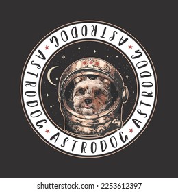 Yorkshire Terrier astrodog portrait. Cute space dog. Vector illustration.