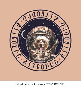 Yorkshire Terrier astrodog portrait. Cute space dog. Vector illustration.