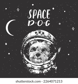 Yorkshire Terrier astrodog portrait. Cute space dog. Vector illustration.