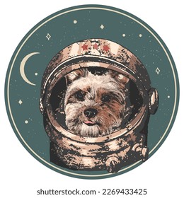 Yorkshire Terrier astrodog portrait. Cute space dog. Vector illustration.