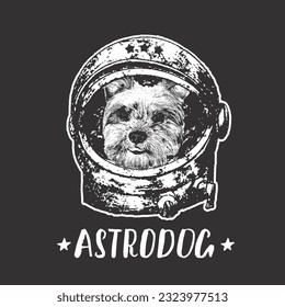 Yorkshire Terrier astrodog portrait. Cute space dog. Vector illustration.