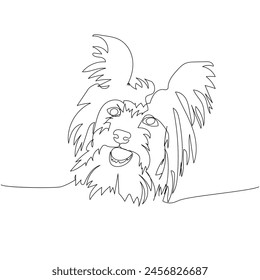 Yorkshire Terrier, British dog breed, companion dog, hunting dog one line art. Continuous line drawing of friend, dog, doggy, friendship, care, pet, animal, family, canine.