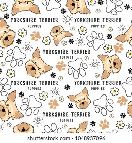 Yorkshire Terrier : Dog breed collection : Seamless Pattern : Vector Illustration