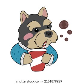 Yorkshire Terrier Dog drinking soda drink cartoon vector illustration