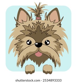 Yorkshire terrier perro cara plana ilustración de Vector. Icono de perro terrier de Yorkshire