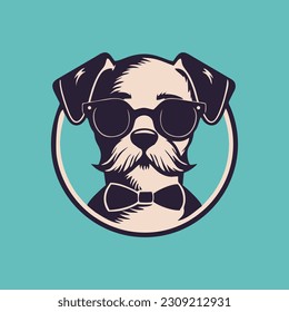 Yorkshire Terrier, Dog head with sunglass vector art illustration graphic logo