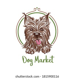 Yorkshire Terrier. Dog logo for grooming salon, adoption center, animal shelter, pet shop or veterinary. Cute mascot 
